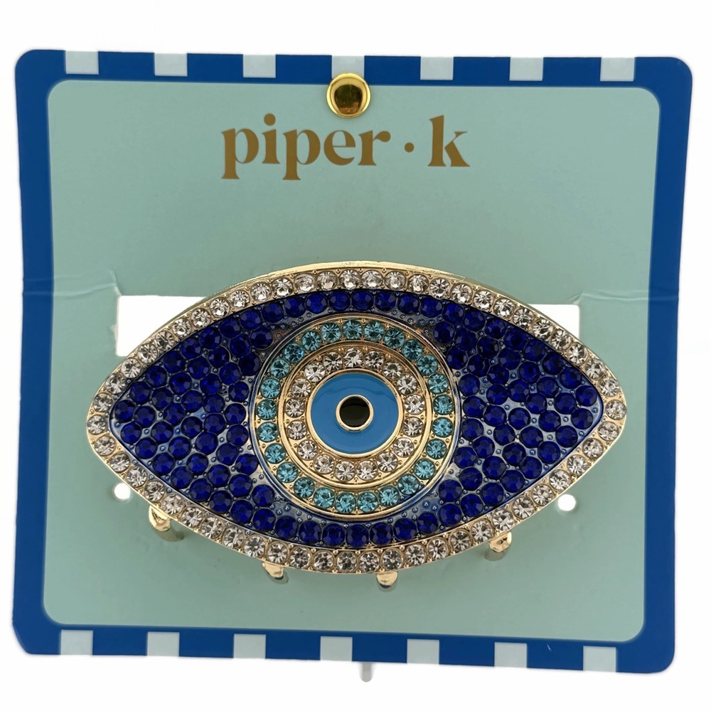 Piper K Evil Eye Hair Claw Clip Gold Tone Blue Silver Rhinestones